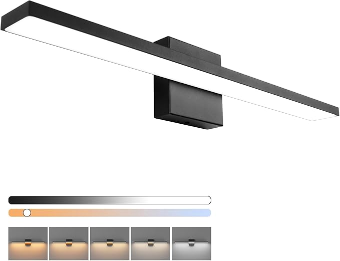 Ralbay 5 Color Temperature Dimmable LED Modern Bathroom Vanity Light Bar 24inch 16W Matte Black Modern Acrylic Bathroom Wall Lighting Fixtures Over Mirror