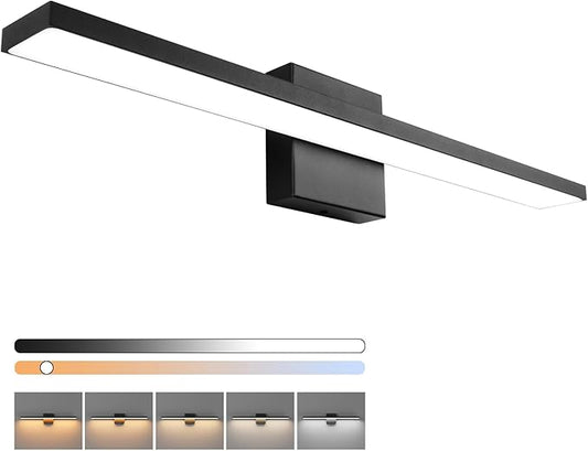 Ralbay 5 Color Temperature Dimmable LED Modern Bathroom Vanity Light Bar 24inch 16W Matte Black Modern Acrylic Bathroom Wall Lighting Fixtures Over Mirror