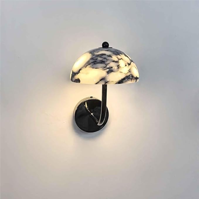 Nordic Marble Wall Sconce Mushroom Shaped Wall Lamp with Textured Design Alabaster Warm Light Fixture with Metal Base Modern Indoor Decor Wall Light for Bedroom Bathroom Living Room Corridor
