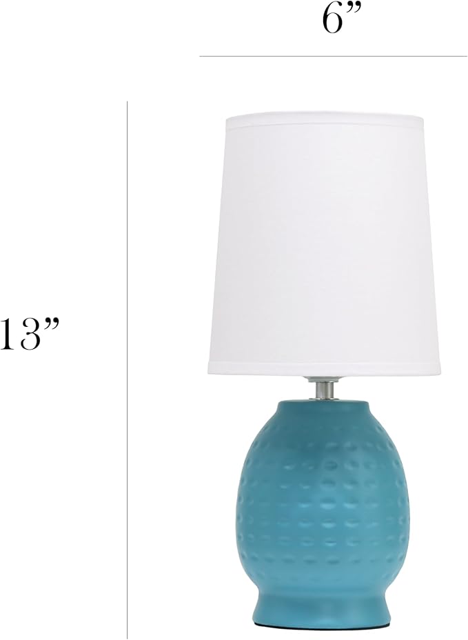 Simple Designs LT1161-TEL 12.5" Chic Glow Petite Dimpled Ceramic Table Lamp, for Bedroom, Office, Living Room, Stylish Spaces, Teal