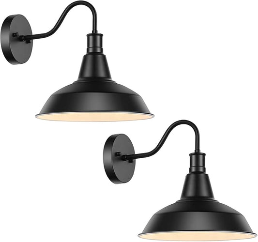Industial Outdoor Gooseneck Wall Sconces Set of 2, Vintage Wall Mount Light Exterior Wall Lighting Fixture Black Farmhouse Barn Light for Porch, Entryway, Garage