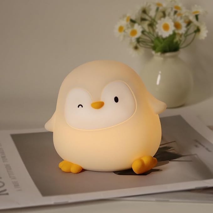 Penguin Silicone Night Light, Tap Control Dimmable Soft Nightlight with 30-Min Timer, 50H/12H Long Battery Life, Portable Bedroom Lamp for Baby Kids Toddler Girls, Gift for Easter