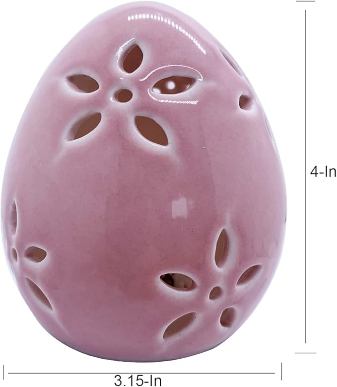 Easter Egg Figurine Pink Egg LED Lights Lamp for Party Favors, Flower Hole Hollow Design Unique Easter Home Decor Table Centerpiece Mantels Rabbit Bunny Accessories Ornament