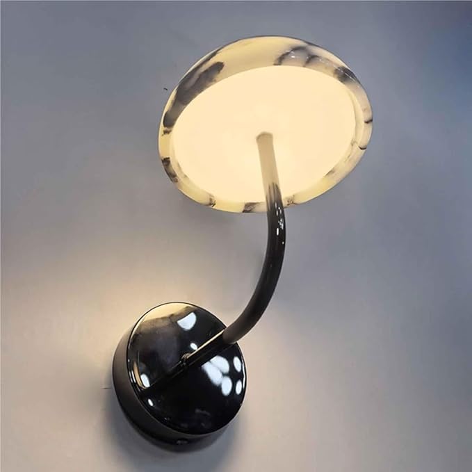 Nordic Marble Wall Sconce Mushroom Shaped Wall Lamp with Textured Design Alabaster Warm Light Fixture with Metal Base Modern Indoor Decor Wall Light for Bedroom Bathroom Living Room Corridor