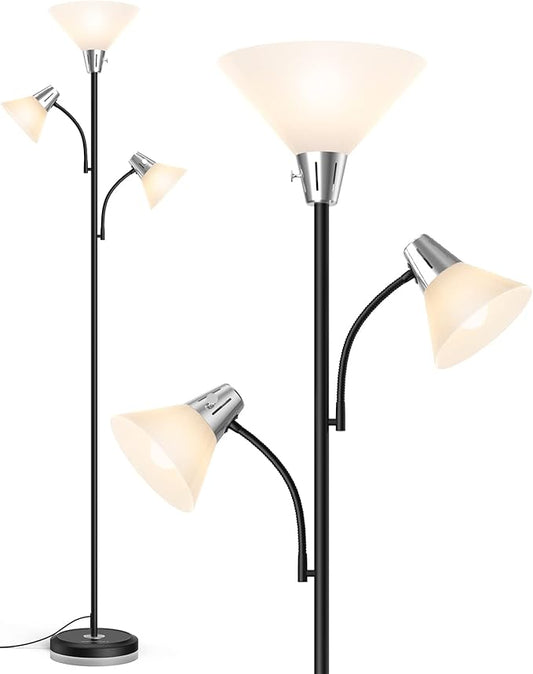 LEPOWER Floor Lamp, Standing Lamp with Replaceable 3000K Energy-Saving, Lamp for Living Room with Adjustable Reading Lights, Modern Bright Floor Lamp for Bedroom, Living Room, Office