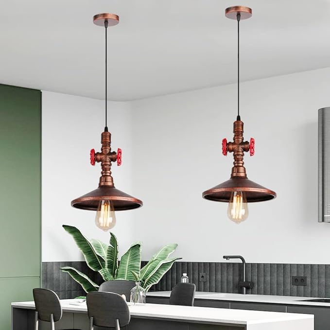 EYBOPB Industrial Steampunk Pendant Light, Water Pipe Ceiling Hanging Lamp Lighting Fixture for Kitchen Island, Bedroom, Dining Hall,Cafe, Bar, with Adjustable 39.4" Wire, Bronze