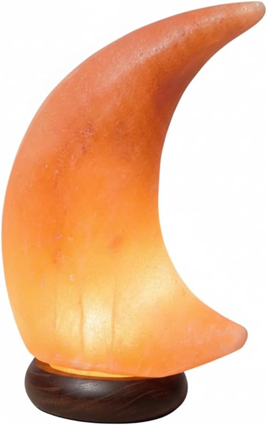 NB Himalayan Pink Salt Lamp – Moon Shape – Hand-Carved Natural Crystal with Wooden Base dimmer Switch with a Pair of Bulbs