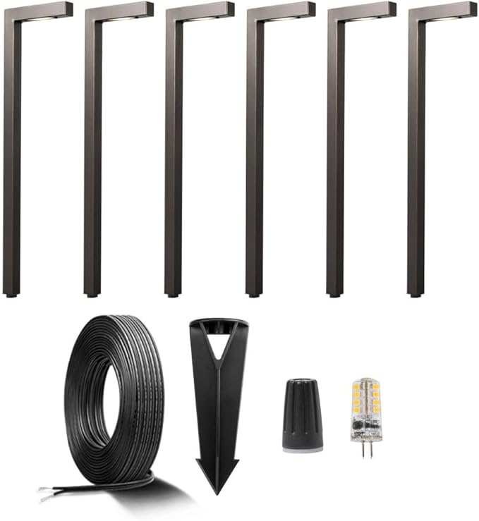 Gardenreet Brass Low Voltage Path Lighting Kit (6 Pack Path Lights) with 100 Feet Cable and 30Pack Wire Connectors for Outdoor Pathway House Garden Patio Without Transformer