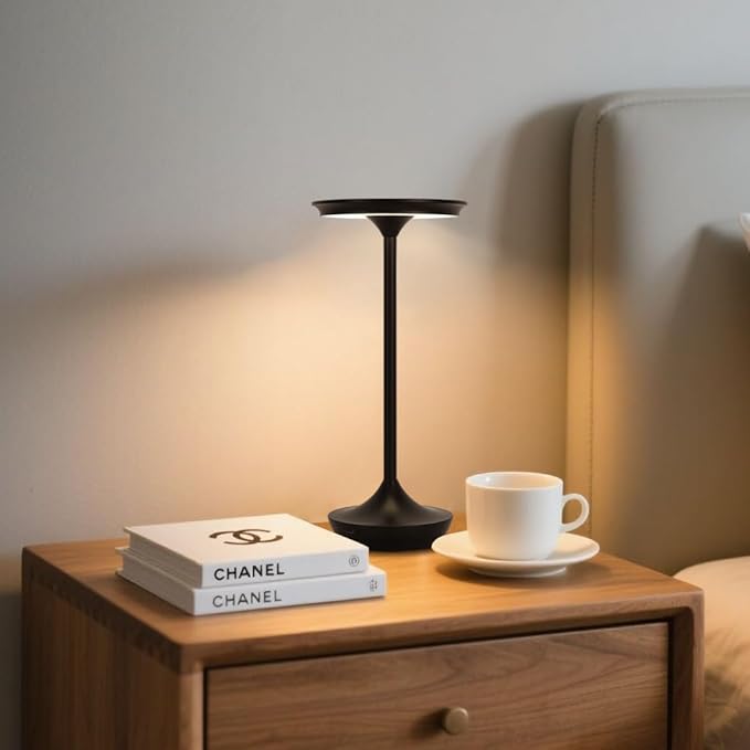 LED Cordless Table Lamp Rechargeable,Portable 6000mAh Battery Outdoor Bedside Table Lamps,3 Color Stepless Dimming Touch Battery Powered Lamp, Table Light for Restaurant/Patio/Camping/Bedroom(Black)