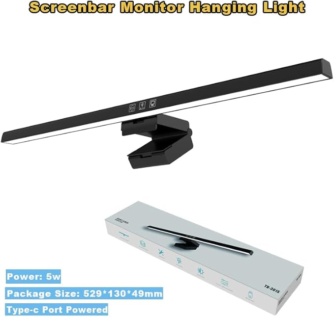 Computer Monitor Light Bar with 60M Auto-Off Timer, Stepless Dimming & 3 Color Modes, Eye-Caring Screen Bar with Asymmetric Optics, CRI>80 USB Powered LED Reading Lamp for Office/Home/Dorm