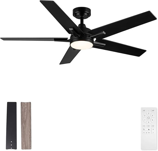 Ceiling Fans with Lights, 52 inch Black Ceiling Fan with Light and Remote Control, Reversible, 3CCT, Dimmable, Noiseless, Small Ceiling Fan for Bedroom, Indoor/Outdoor Use