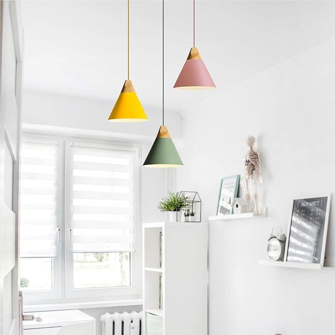 KCO Lighting Cone Pendant Lights Kitchen Island Small Pendant Light 3 Pack Barn Hanging Lights Indoor Nordic Pendant Lighting Pink Pendant Light Fixture