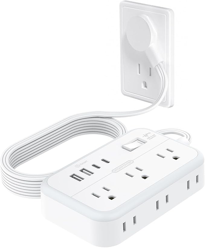 Power Strip with 6 Outlets 4 USB Ports(2USB C), Flat Extension Cord with Multiple Outlets, 1080 Joules, 5 ft Flat Plug Outlet Extender for Indoor, Office Supplies, Dorm Room Essentials