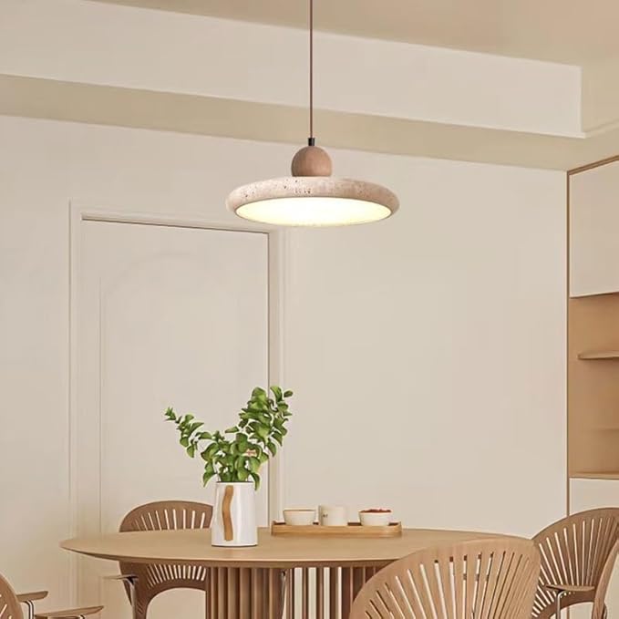 Modern Minimalist Dome Yellow Travertine Bedside Pendant Light Nordic Natural Stone Hanging Lamp Japanese Vintage Marble Industry Kitchen Island Chandelier for Bedroom Living Room Dining Room