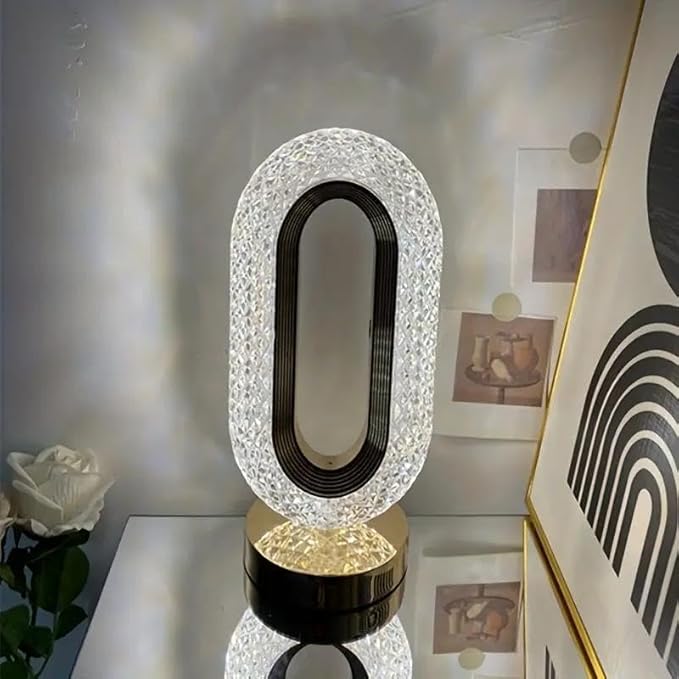 Portable Artificial Crystal Table Lamp, Desk Lamp, USB Rechargeable 3-Color-Changing Touch Control Night Light, Bedside Lamp, Decorative Light for Home Living Room Bedroom