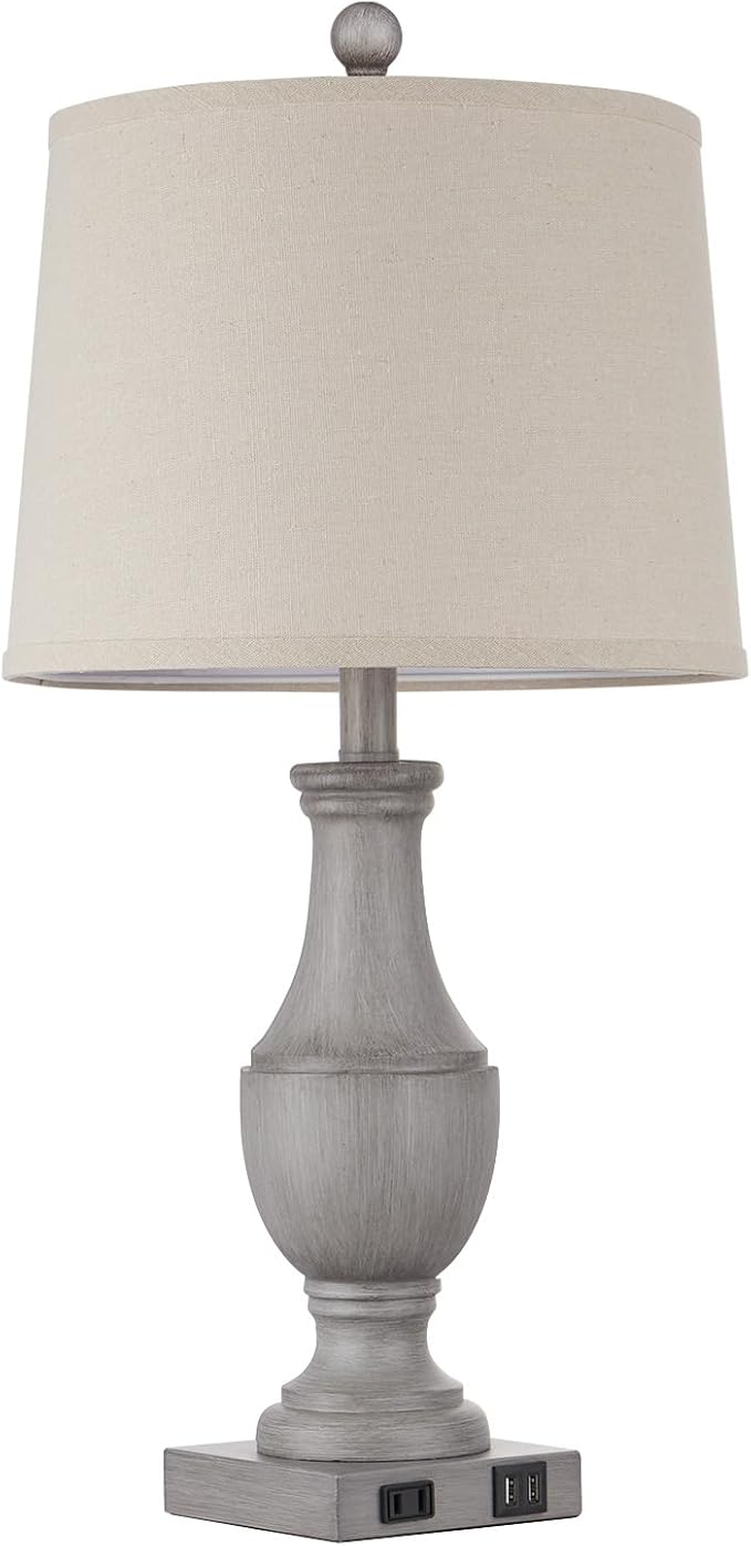 Farmhouse Table Lamps Set of 2, Rustic 25" Touch Control Bedside Lamps with 2 USB Ports & AC Outlet, Vintage 3-Way Dimmable Nightstand Lamp Linen Fabric Shade for Living Room Bedroom End Table Decor