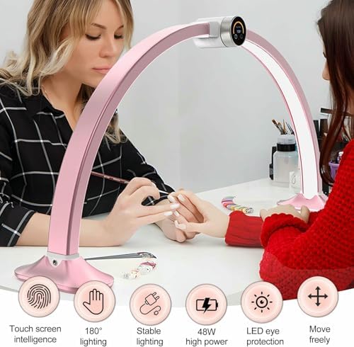 Foldable Half Moon LED Desk Lamp - 30in Adjustable Brightness Tech Light for Nail Tech, Smart Display 3000-6000K, Perfect for Lash Extensions & Nail Art