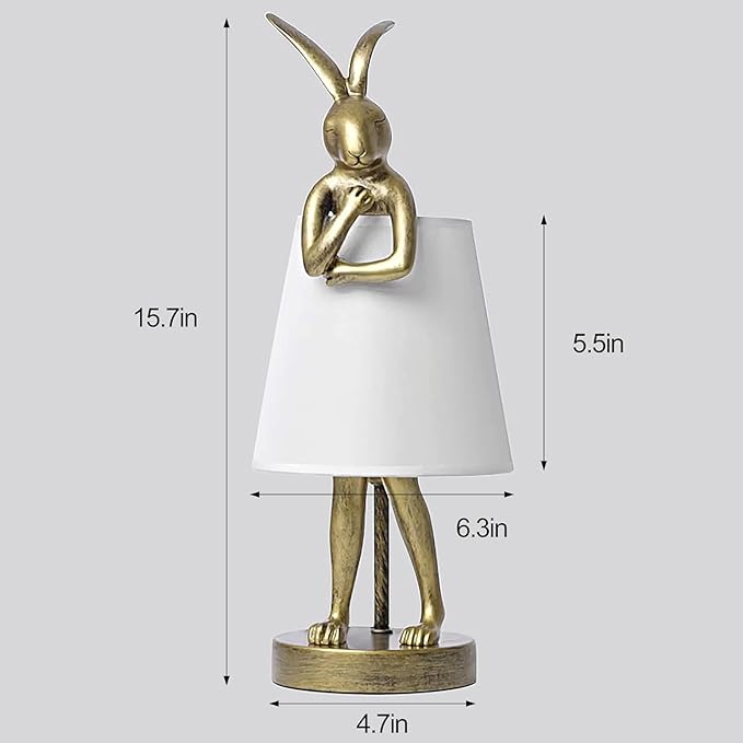 YHT Bunny Table Lamp, Cute Animal Rabbit Lamp,Bunny Lamps,15.7" Vintage LED Desk Light with Linen Lampshade,Gold Main Part Beside Lamp for Bedroom, Study Room, Office, Nursery, Home Decor (White)