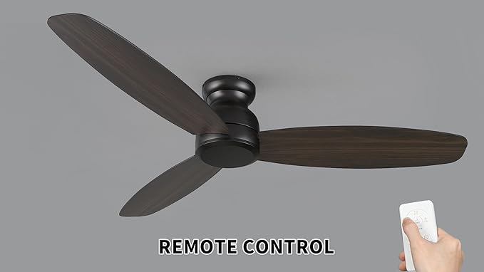CEME 60 Inch Flush Mount Ceiling Fan without Lights, Black Ceiling Fan with Remote Low Profile, 10-Speed Reversible DC Motor, 3 Dual Finish Blades, Indoor for Bedroom