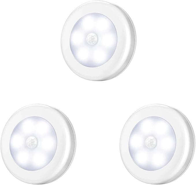 Motion Sensor Night Light, Portable LED Light, Cordless Lamp, Battery Operated Wall Sconces for Corridor, Stairs, Wardrobe, Cabinet, Bedroom, Washroom, Backyard, Garages (White 3P)