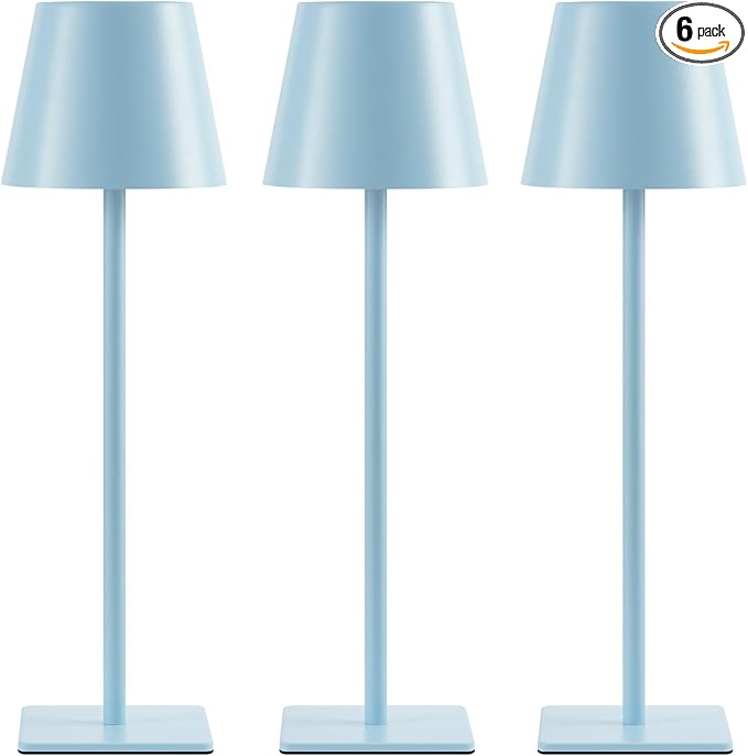 UME 3 Pack Cordless Table Lamp, Battery Operated Lamp - Portable Waterproof Rechargeable Table Lamp w/ 3 Color Temps & Stepless Dimming for Dinner, Desk, Cafe, Outdoor (Blue)