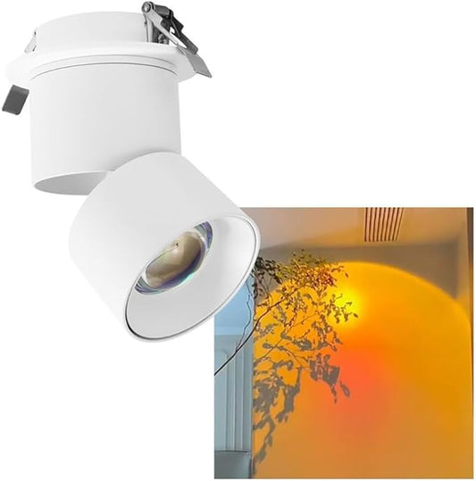 Sunset Lamp Ceiling Spotlgiht Accent Lighting 10W LED Projection Lamp, Sunlight Mood Lamps for Bedroom Picture Decor Aesthetic Indoor Rotation Adjustable Dwnlight, White