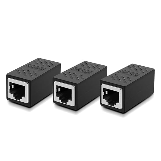 3 PCS Gigabit RJ45 Coupler, Ethernet Extender Connector in Line Coupler for Cat8/Cat7/Cat6/Cat5e/Cat5 Ethernet Cable Extender Adapter Female to Female (Black)