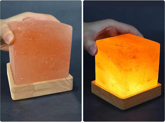 USB Himalayan Warm Light Salt Lamp, Atmosphere Decorative Salt Light with Solid Wood Base, Natural Crystal Rock BedHead Night Lamp, Gift of Handicrafts for Friends.