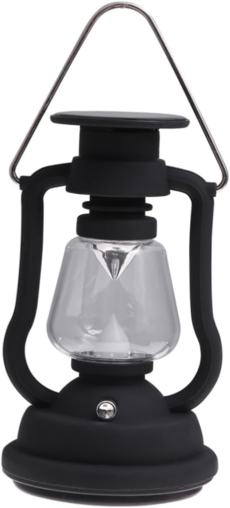 Rechargeable Solar Retro Horse Lantern Multi Functional Camping Light with Hand Power Flashlight for Outdoor Use Portable Tent Light Black