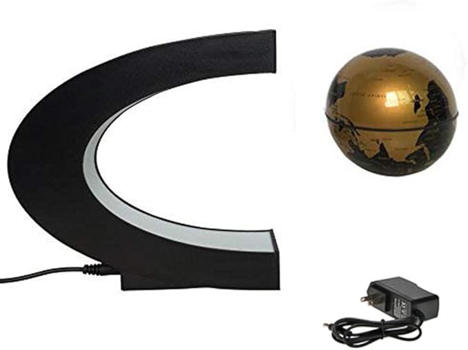 Floating Globe with LED Lights C Shape Magnetic Levitation Floating Globe World Map for Desk Decoration (Gold)