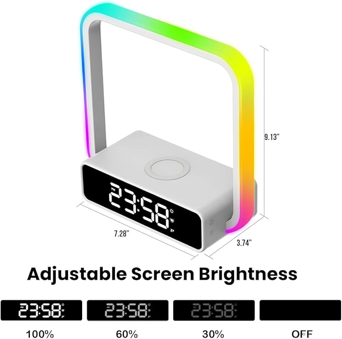 Digital Alarm Clock Wireless Charger, Dimmable Small Bedside Lamp with Alarm Clocks for Bedrooms Home Office Touch Control RGB Night Light Nightstand Lamp for Men Teen