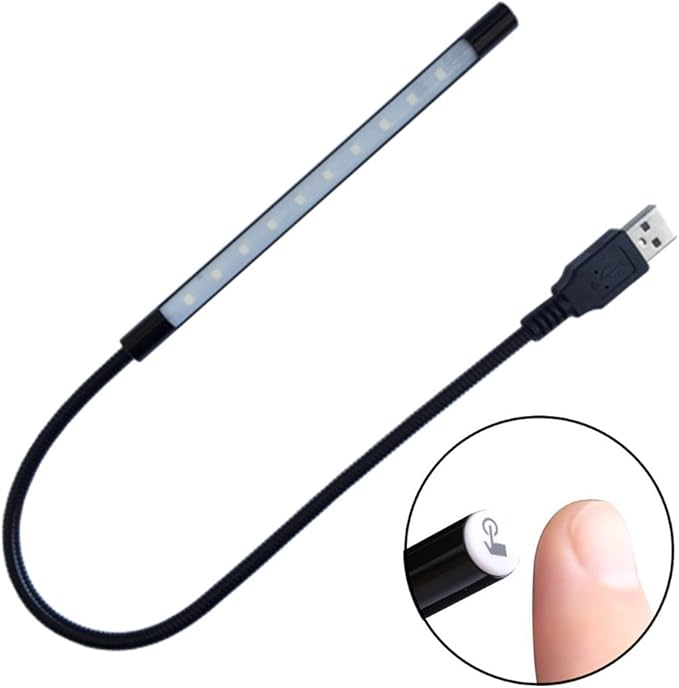 DZYDZR Keyboard Light Laptop Lamp USB LED 5V 1W 10 LED Long Gooseneck Touch Dimmer Lamp (Black)
