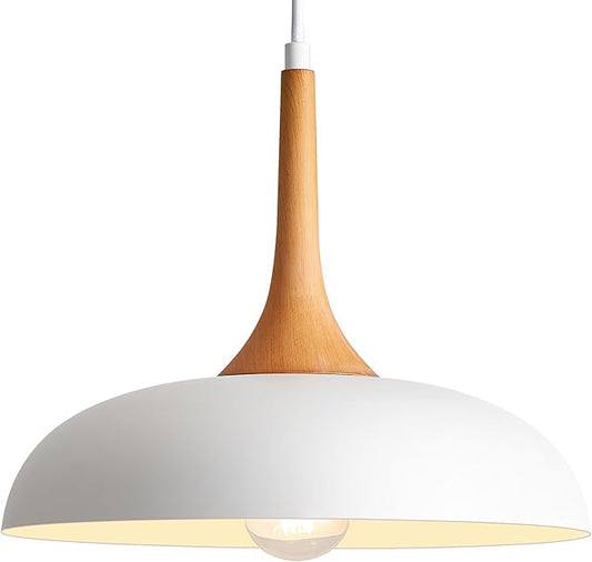 White Pendant Lights Kitchen Island,Modern Pendant Light Fixtures,Farmhouse Adjustable Hanging Pendant Lighting for Foyer Entryway Hallway Bedroom Dining Room Living Room,Faux-Wood,Small 12.6 inch