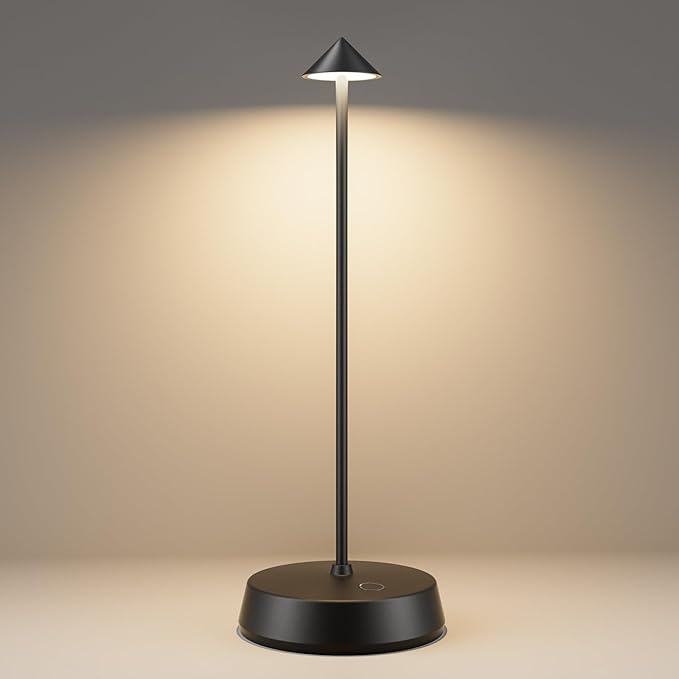 Cordless Table Lamps Rechargeable, 6000mAh LED Battery Operated Desk Lamp, Portable Outdoor Waterproof Touch Stepless Dimmable Wireless Table Light for Dining Restaurant Home Patio (Black-1PC)