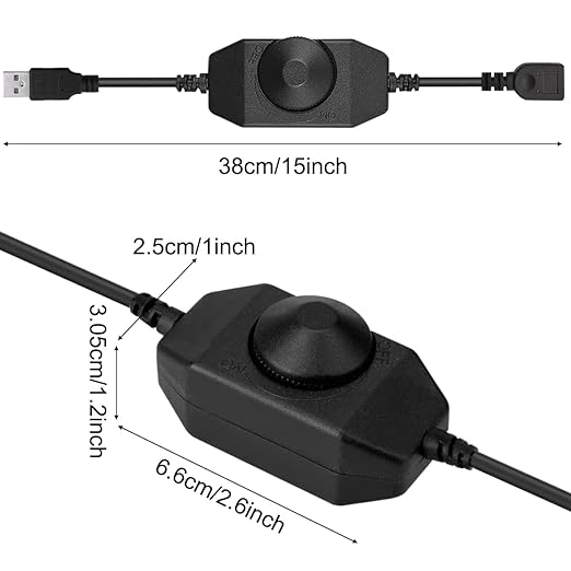 Onite 2-Pack USB Dimmer Switch, for 5V LED Strip Lights Brightness Adjustable, USB Fan Controller (Black)