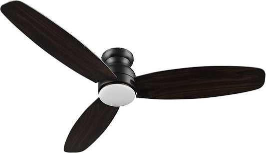 CEME 60 Inches Black Ceiling Fan with Light Flush Mount, DC 10 Speeds Silent Ceiling Fan with Remote, 3 Dual Finish Blades, 3 Light Colors Dimmable LED for Living Room, Bedroom