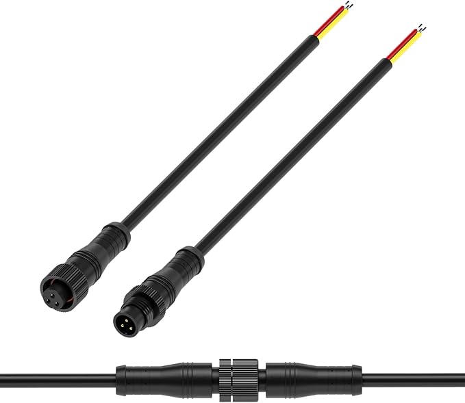 BTF-LIGHTING 3 Pin Electrical Metal nut Connector 18AWG IP68 Male Female Connector 7.87in/20cm Extension Cable for Car,Truck,Boat,Indoor/Outdoor LED Strip Lights/String 15mm Metal Nut Small Size