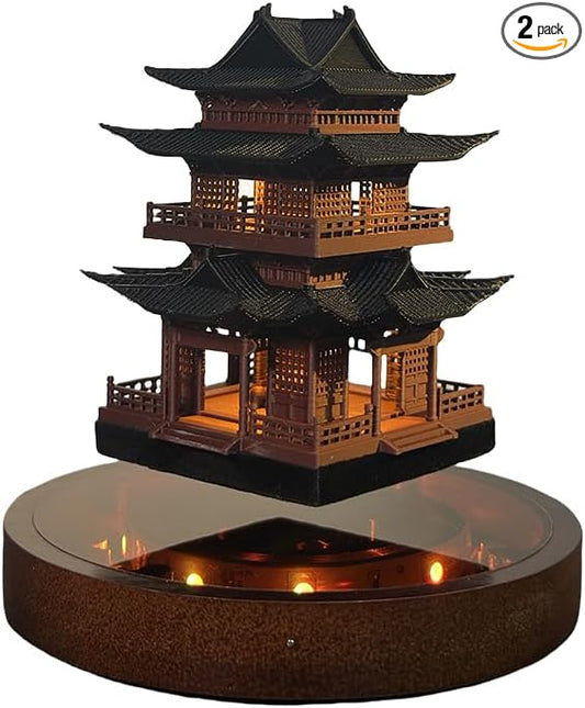 Levitating Ancient Tower lamp,Magnetic Floating LED Light Desk Lamp Table lamp Night Light, 360-degree Free Floating and Rotating in The air for Unique Gifts Room Home Office Decor (Art Deco)