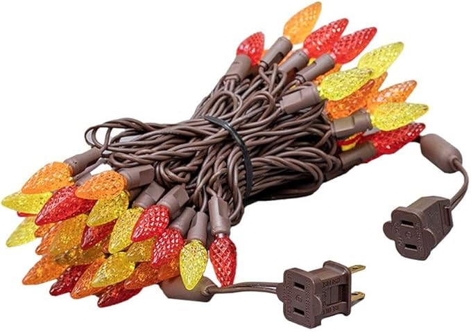 Novelty Lights 24FT 70 LED C6 LED Thanksgiving String Lights, Outdoor Christmas Tree Commercial Grade LED String Lights, Permanent Christmas Lights Outdoor Tree Decorations (Yellow/Red/Orange)