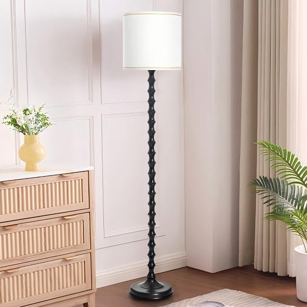 64.5" Dark Brown Floor Lamp with White Lampshade, Dark Brown Floor Lamp for Living Room.Rustic Floor Lamps,Tall Floor Lamps for Living Room, Bedroom, Corner, Dining Room, Home