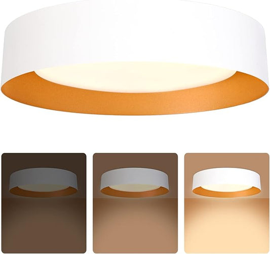 Bargeni 16.5 inch Dimmable LED Flush Mount Ceiling Light, Matte White with Gold Inside, 3000K/Warm White/30W, Modern Light Fixture for Closet and Hallway