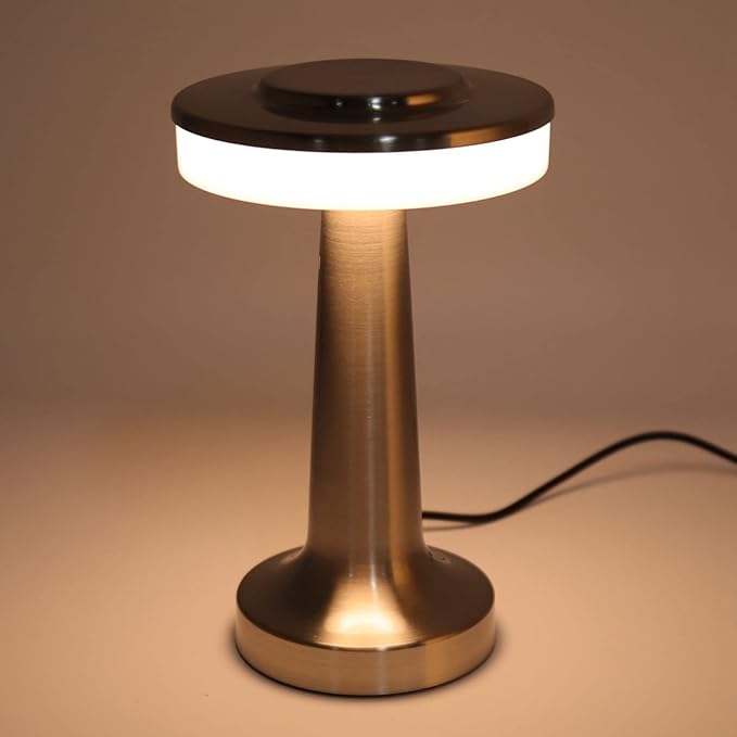 Marhynchus Rechargeable Portable LED Retro Touch Control Nightstand Lamp 3 Levels Color Temperature Night Light for Hotel(Silver)