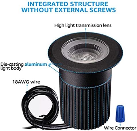 RNEHON 5W In-Ground Well Light,Voltage 12-24V, In-Ground Lighting, Low Voltage Landscape Pathway Lights, IP67 Waterproof, Aluminum, 3000K Outdoor Lighting for Yard,Lawn,Garden,Patio,Black Pack of 6