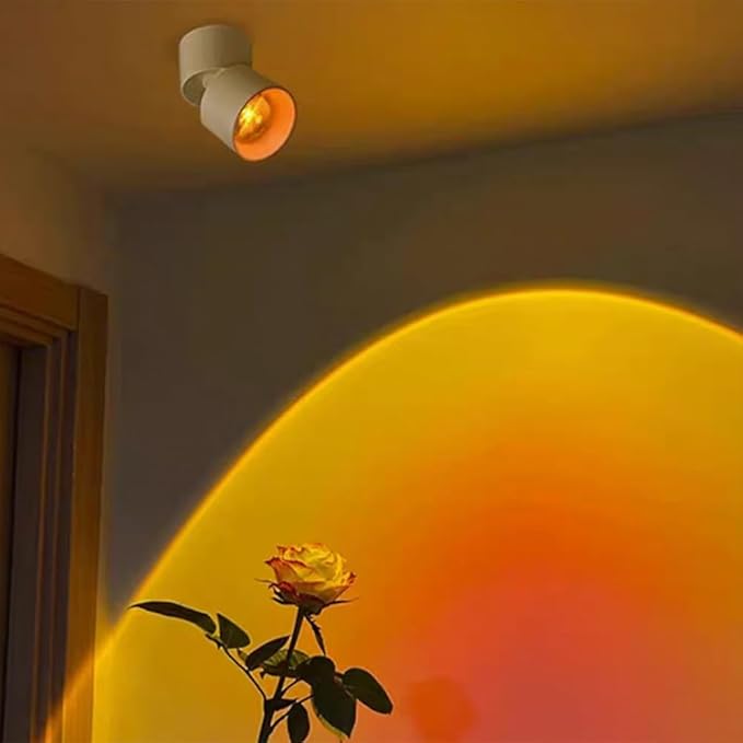 Sunset Lamp Ceiling Spotlgiht Accent Lighting 10W LED Projection Lamp, Sunlight Mood Lamps for Bedroom Picture Decor Aesthetic Indoor Rotation Adjustable Dwnlight, White