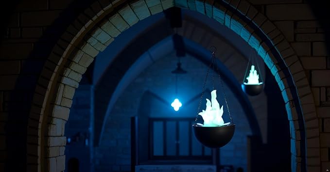 Aspen Creative 61168-24-1,LED Hanging Fire Flame Light Prop for Halloween,Christmas and Party Decor,Black Finish,Blue Flickering Light Effect