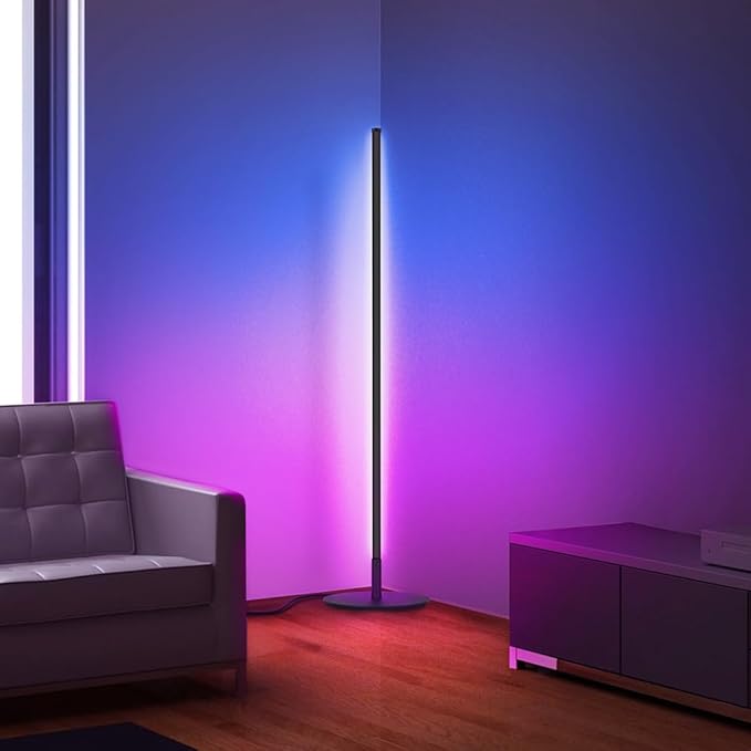 Feit Electric 42" Smart Floor Lamp Color Changing, RGBW, WiFi LED Corner Standing Lamp, Music Sync, Works with Alexa and Google Assistant, Modern Black Aluminum Finish, 8 Watts, FLOOR42/RGB/BLK/AG