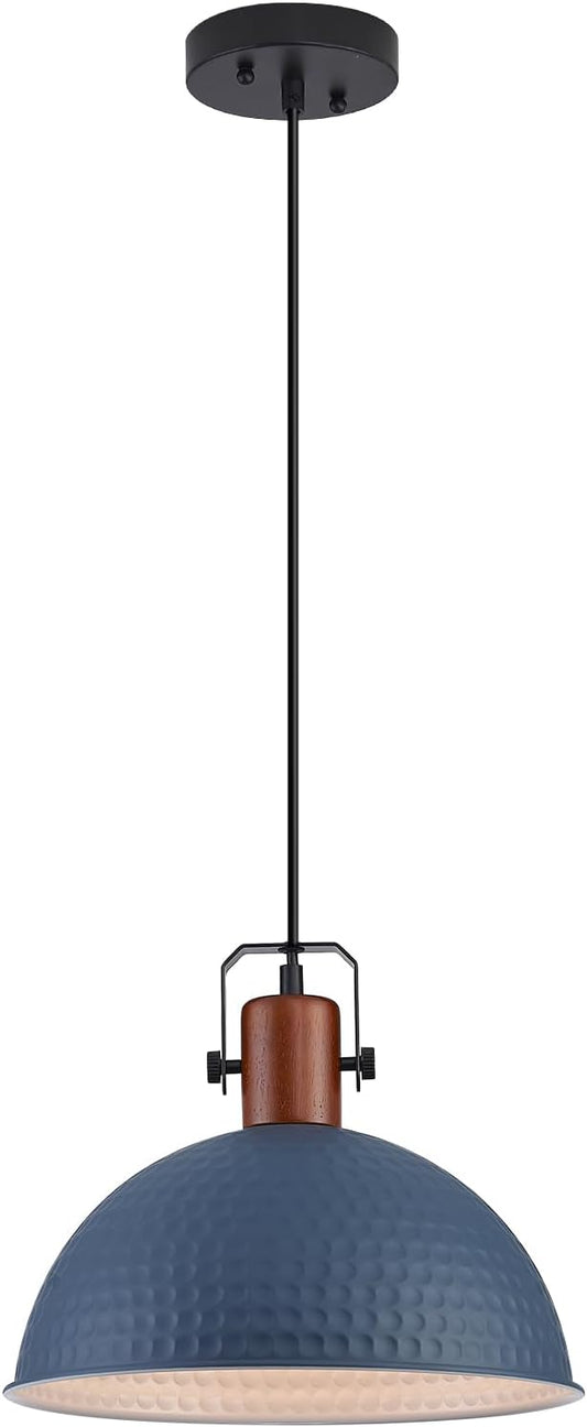 12 Inch Blue Pendant Lights Hammered Matte Pendant Lights for Kitchen Island Industrial Farmhouse Adjustable Height Dome Hanging Light Fixtures for Barn, Dining Room 1 Pack
