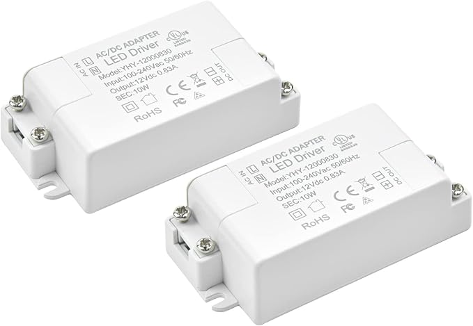 10W DC 12V LED Driver Transformer - 110V AC to 12V DC Constant Voltage Switching Converter - Waterproof IP22-2-Pack