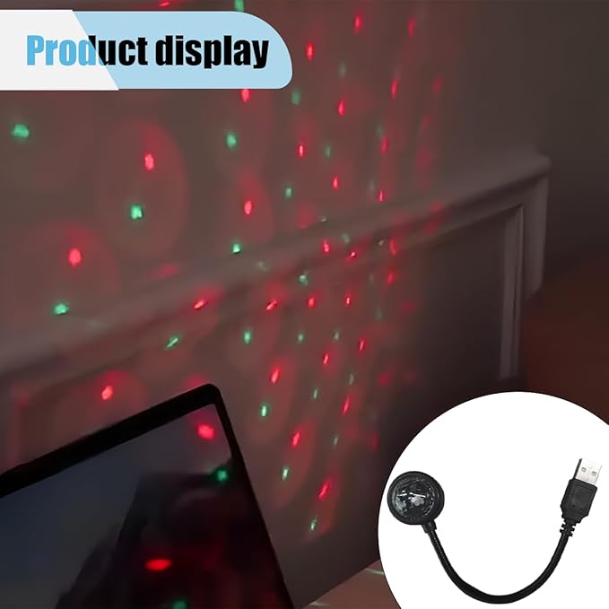 USB Car Roof Star Projector Night Light, Adjustable Car Interior Atmosphere Lamp Star Lights with 9 Modes, Portable Sound Activated LED Ambient Light for Car Decoration, Bedroom, Ceiling, Party (1PC)