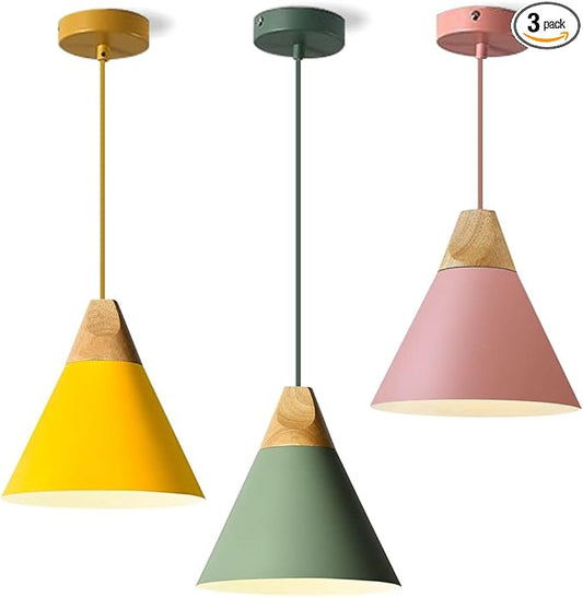 KCO Lighting Cone Pendant Lights Kitchen Island Small Pendant Light 3 Pack Barn Hanging Lights Indoor Nordic Pendant Lighting Pink Pendant Light Fixture
